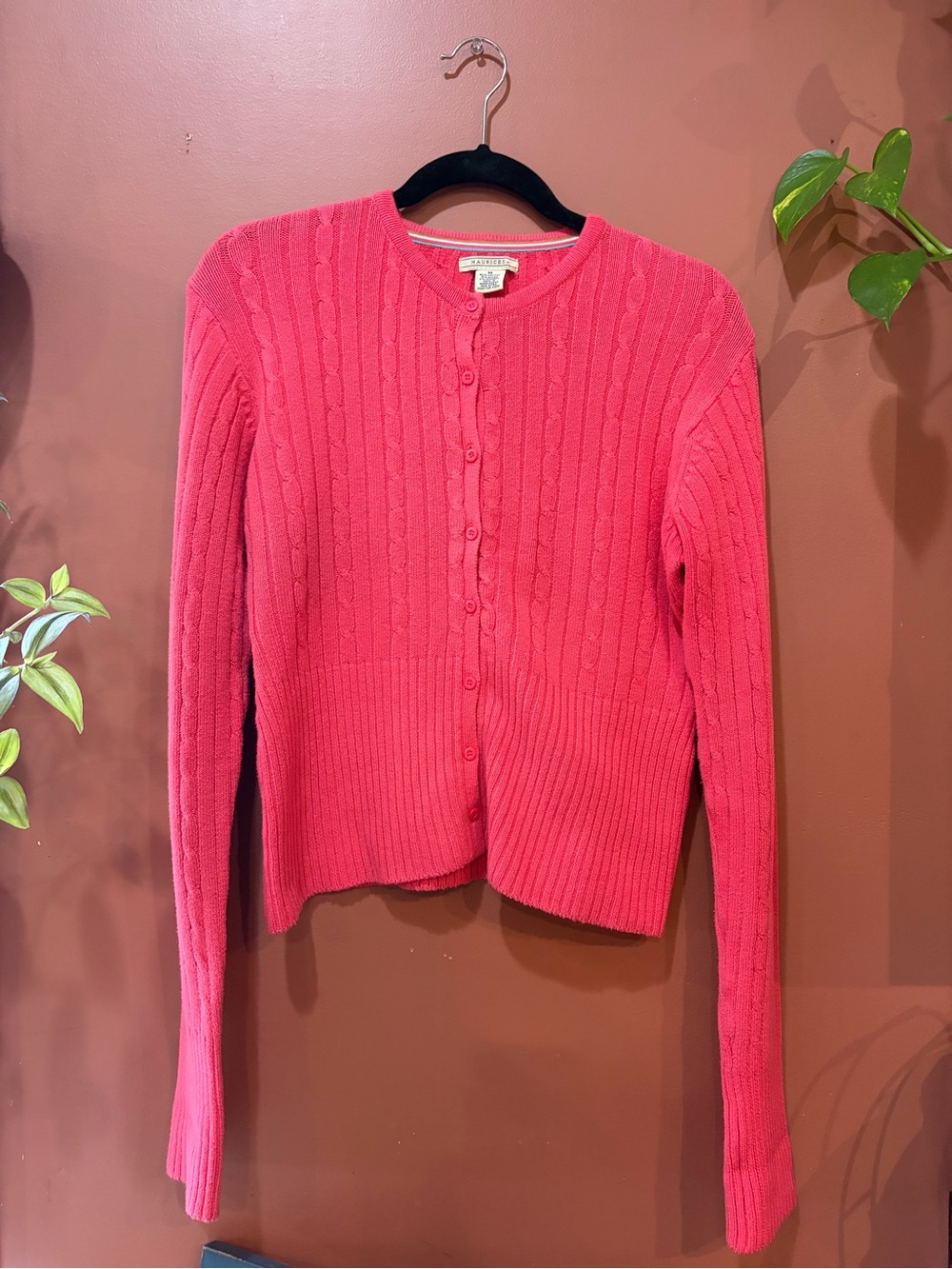 Bright Pink Cable Knit Button Cardigan